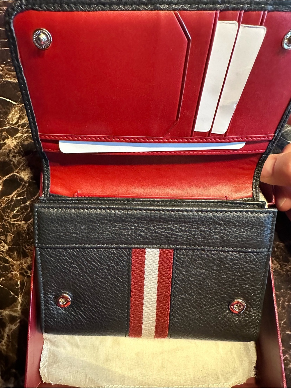 Bally Black Leather wallet with Red and White Stripe - Picture 8 of 13
